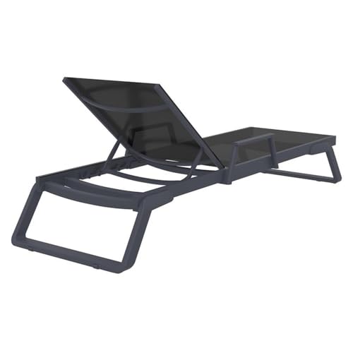 Compamia Tropic Arm Sling Chaise Lounge Dark Gray Frame Black Sling Grey