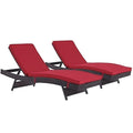 Modway Convene Wicker Rattan Outdoor Patio Chaise Lounge Chairs Set of 2 Red