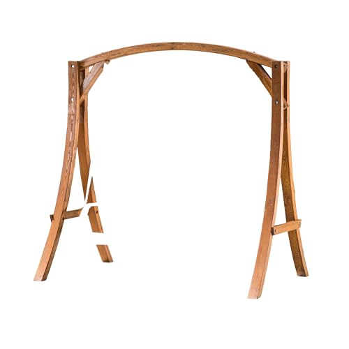 Benzara Outdoor Swing Support Loveseat Chair Teak Brown