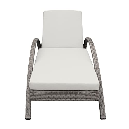 Armen Living Aloha Outdoor Patio Chaise Lounge Chair Gray Aluminum Wicker with Gray Cushion