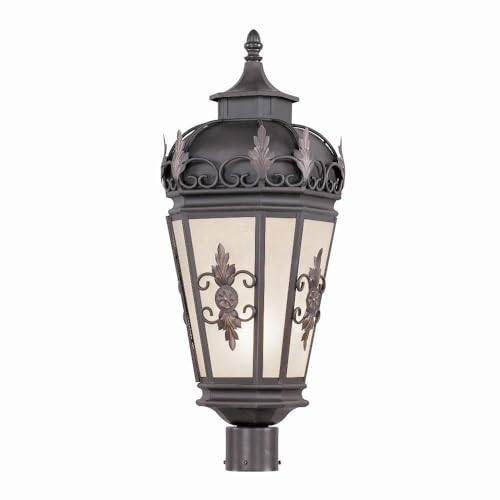 Livex Outdoor Post Light with Antique Honey Linen Glass Shades Bronze