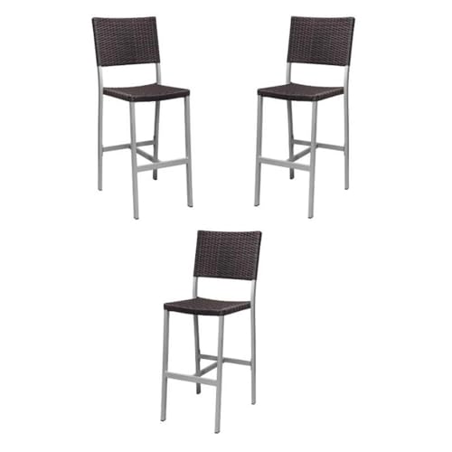 Home Square Wicker Patio Bar Side Armless Stool Set of 3 Espresso