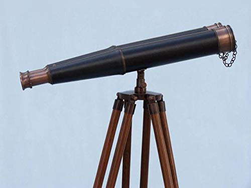 Hampton Nautical 62" Floor Standing Admirals Telescope with Leather Binoculars White