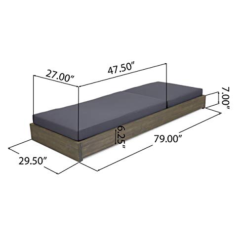 Christopher Knight Home Abraham Outdoor Acacia Wood Chaise Lounge with Cushion Set of 2 Gray Finish + Dark Gray