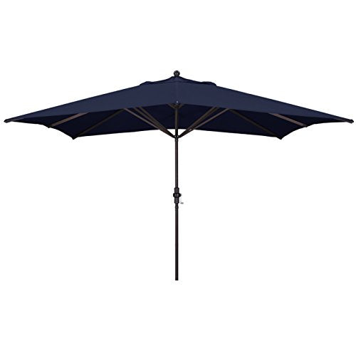California Umbrella 11' x 8' Rectangle Aluminum Market Umbrella, Crank Lift, Bronze Pole, Sunbrella Navy
