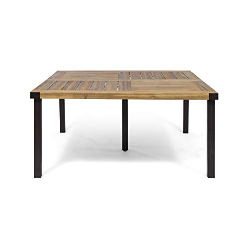 Christopher Knight Home Stockton Outdoor 8-Seater Acacia Wood Dining Set Teak + Rustic Metal