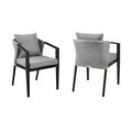 Armen Living Palma Outdoor Patio Dining Chairs Set of 2 Aluminum Wicker Dark Grey