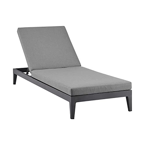 Armen Living Menorca Outdoor Patio Adjustable Chaise Lounge Chair Aluminum Cushions Dark Grey