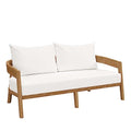 Modway Brisbane Modern Teak Wood Fabric Patio Loveseat Natural White