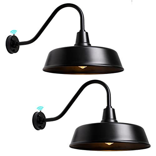 METOJIA Outdoor Gooseneck Barn Light - 24 Inch Black Farmhouse Wall Sconce with Dusk to Dawn Sensor (2 PCS)