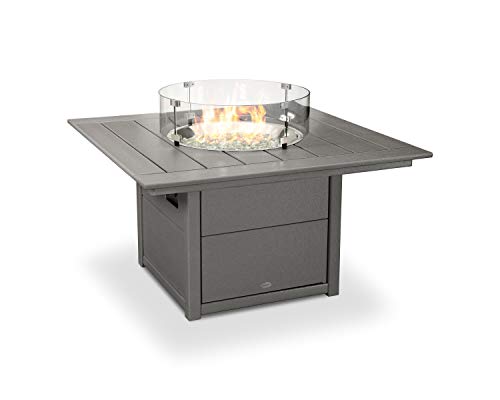 Polywood Modern Curveback Adirondack Chair 5-Piece Conversation Set with Fire Pit Table Green