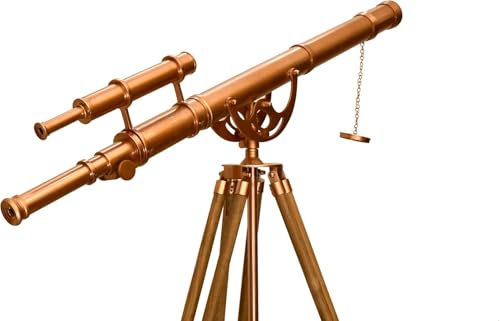 Antiqueex Vintage Handmade Brass Telescope with Teak Tripod Shiny Copper Finish
