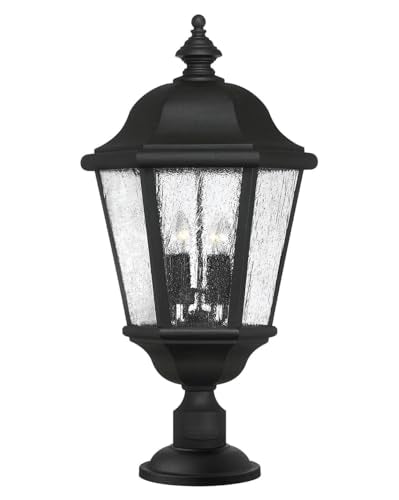 Hinkley Edgewater Large Outdoor Lantern with 4 LED Bulbs, Aluminum, Clear Seedy Glass, Black Finish