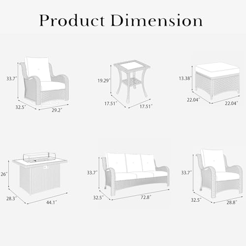 LayinSun 10-Piece Outdoor Patio Furniture Set with Fire Pit Table, Rattan Wicker Chairs, Ottomans, and Coffee Table Brown/Beige