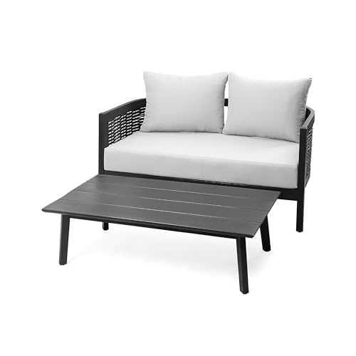 Merax 4-Piece Outdoor Acacia Wood Wicker Conversation Set Grey