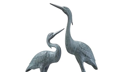SPI Weathered Gray Finish Heron Pair Garden Sculpture Bronze