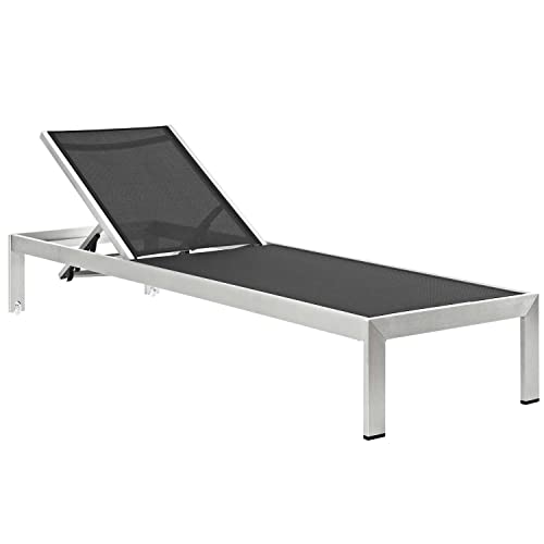 Modway Shore Aluminum Outdoor Patio Chaise Lounge Chairs with Cushions Silver Turquoise