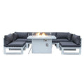 LeisureMod Chelsea 7-Piece Outdoor Patio Conversation Set with Fire Pit Table Black