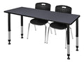 Regency Kee Height Adjustable Classroom Table Set with Two 18" Andy Chairs, Grey/Black