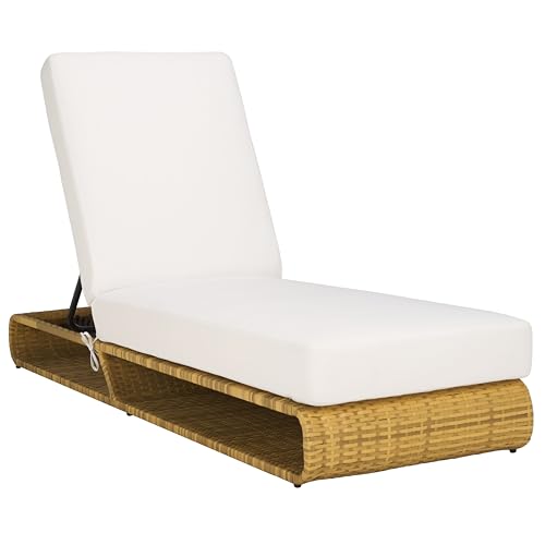 Safavieh Outdoor Collection Vale Natura/White Adjustable Chaise Lounge Chair Natural/White