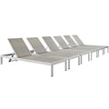 Pemberly Row Modern Aluminum Patio Chaise Lounge Set of 6 Grey
