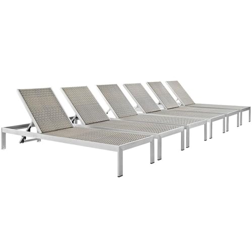 Pemberly Row Modern Aluminum Patio Chaise Lounge Set of 6 Grey
