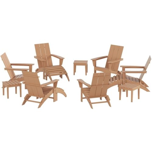 Costaelm Palms 12-Piece Modern Poly Folding Adirondack Chair Set with Ottoman and Side Table