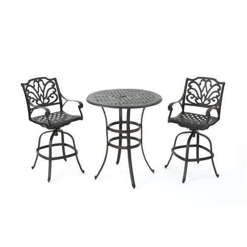 Christopher Knight Home Alfresco 37" Cast Aluminum Bar Set 3-Pcs Bronze