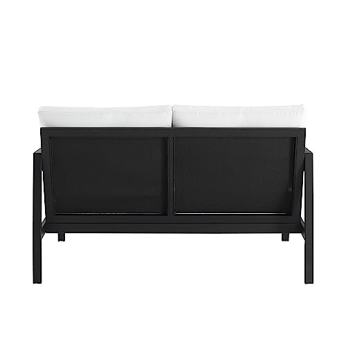 Linon Greyton Aluminum Frame Outdoor Loveseat with Removable Cushions Black & White