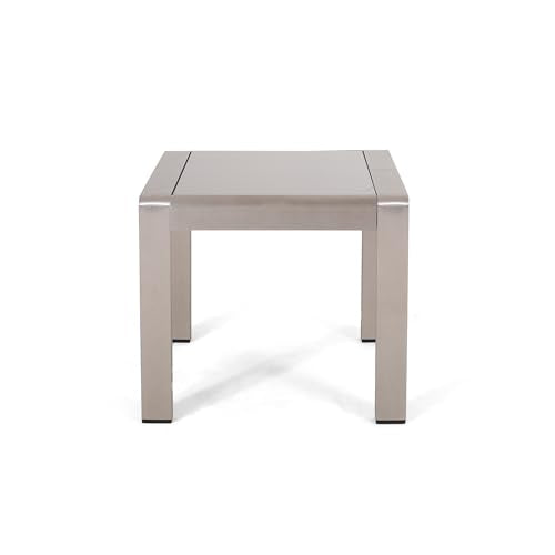 Christopher Knight Home Cape Coral Outdoor 6-Seater Aluminum Conversation Set Silver + Khaki