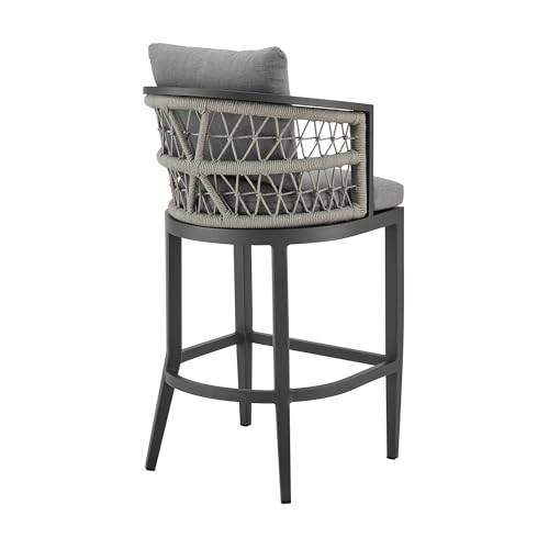 HomeRoots 40" Gray Metal Outdoor Bar Height Chair with Footrest Grey