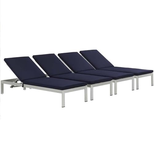 Pemberly Row Aluminum Patio Chaise Lounge Set of 4 Navy