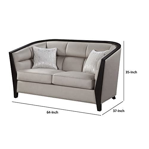 Benzara Loveseat with Curved Back and Shelter Arms Beige