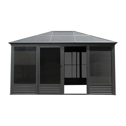 ANTSKU 11.2x14.6 FT Hardtop Gazebo with Galvanized Steel Roof Gray