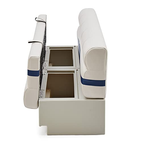 DeckMate Complete 55" Premium Pontoon Boat Seat Bench and Base Ivory Blue Tan