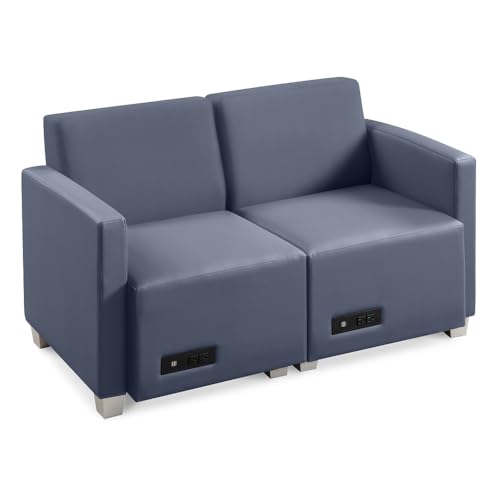 nbf signature series Compass Two Person Loveseat Grey Fabric Back/Williamsburg Polyurethane Seat/Silver Legs
