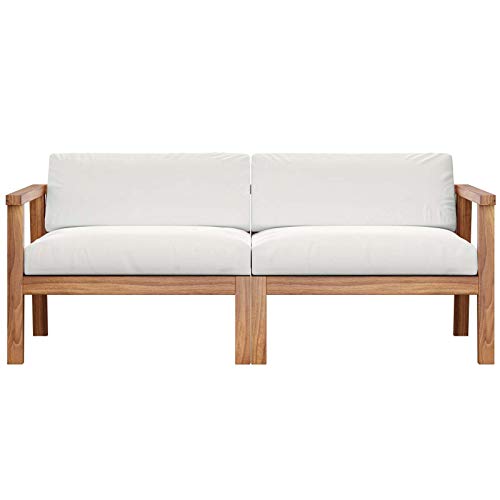 Modway Bayport Patio Teak Wood 2-Seater Loveseat Set Natural White