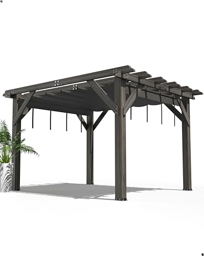 DEXSO 10' x 12' Cedar Wood Pergola with Retractable Shade Canopy Charcoal Gray