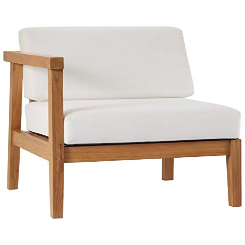 Modway Bayport Patio Teak Wood 2-Seater Loveseat Set Natural White