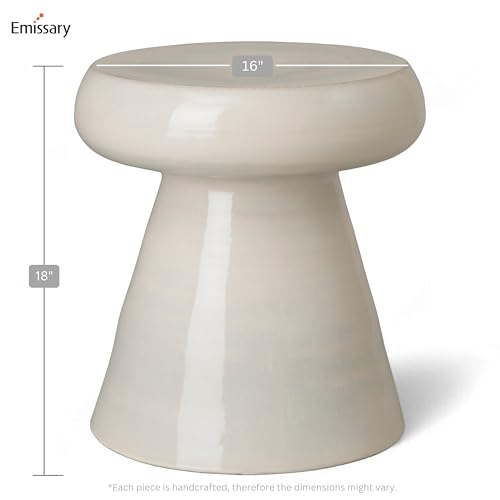 Emissary 18in. Glossy Glaze White Round Stoneware Garden Stool White