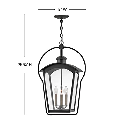 Hinkley Yale Large Hanging Outdoor Lantern - 3-Light, Damp Rated, Clear Glass, Aluminum - Black