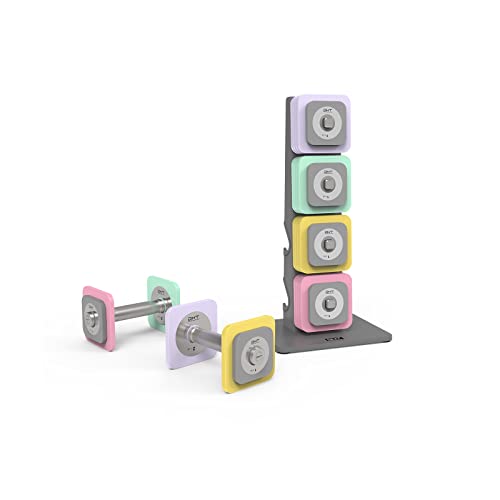 DHT DYNAMIC HEALTH TECH Adjustable Dumbbells Set with Rack, All-Purpose Fitness, Anti-Rolling, 4-22.8 lbs Macaron - 1 set