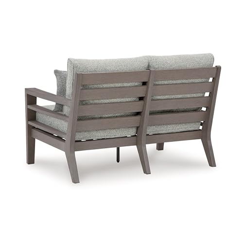 Benzara Karo 55 Inch Outdoor Loveseat Cushioned Seating Gray Brown
