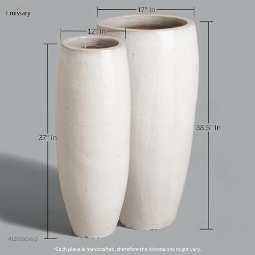 Emissary Distressed White Stoneware Round Jars Set of 2 19in L x 38.5in H