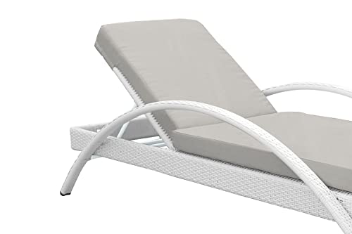 Armen Living Aloha Outdoor Patio Chaise Lounge Chair White Aluminum and Wicker with Gray Cushion
