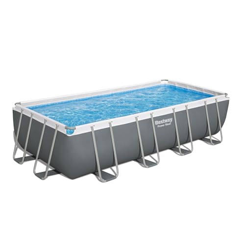 Bestway Power Steel Rectangular Metal Frame Swimming Pool Set Gray
