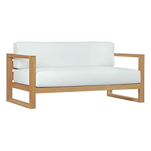 Modway Upland Teak Wood Outdoor Patio 8-Piece Sectional Sofa Set Natural White