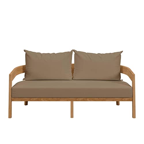 Modway Brisbane Modern Teak Wood/Fabric Patio Loveseat Natural Light Brown