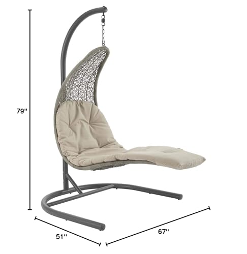 Modway Landscape Wicker Rattan Outdoor Patio Porch Chaise Lounge Swing Chair Set with Stand Light Gray Beige
