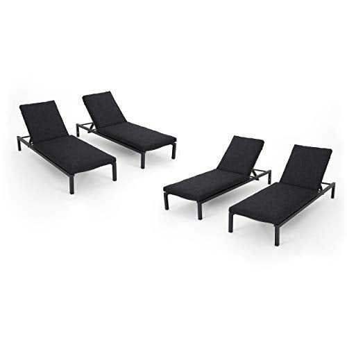 Great Deal Furniture Outdoor Mesh Chaise Lounge Set of 4 Dark Grey + Black